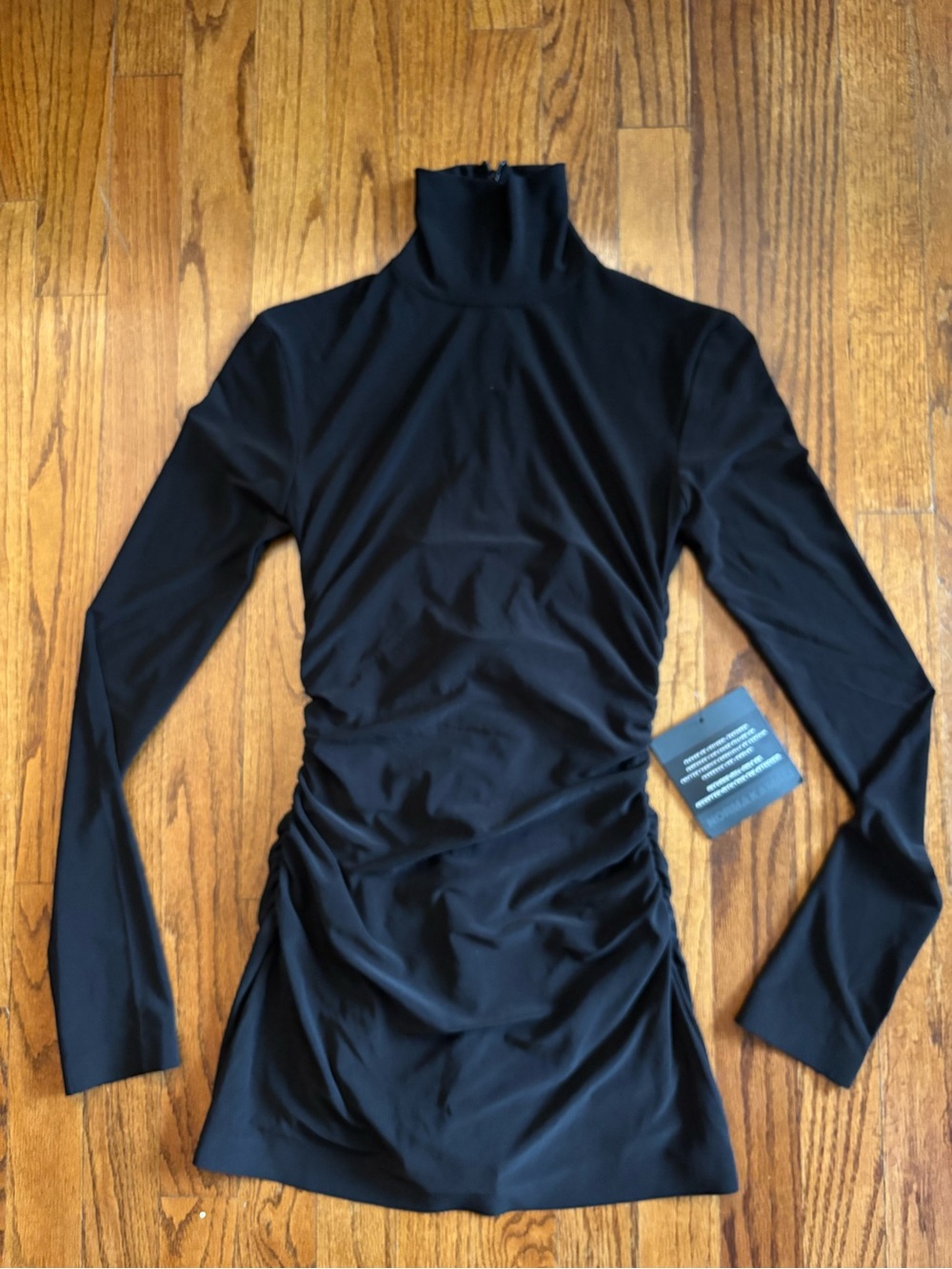 Norma Kamali Black Long-Sleeve Turtleneck with Side Ruching